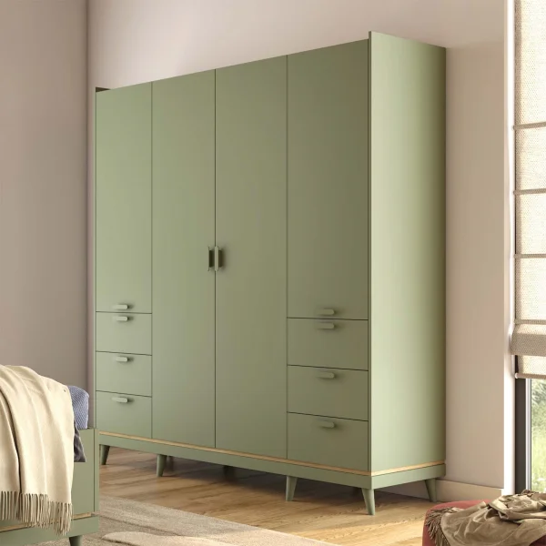 Armadio 190x215h cm 4 ante 6 cassetti verde salvia Yu