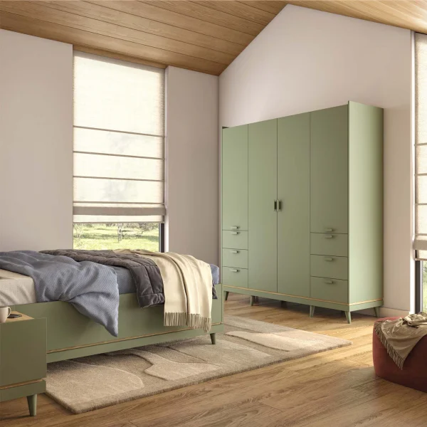 Armadio 190x215h cm 4 ante 6 cassetti verde salvia Yu