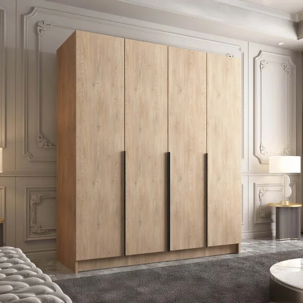 Armadio 200x215h cm 4 ante moderno rovere nero Glammy 4