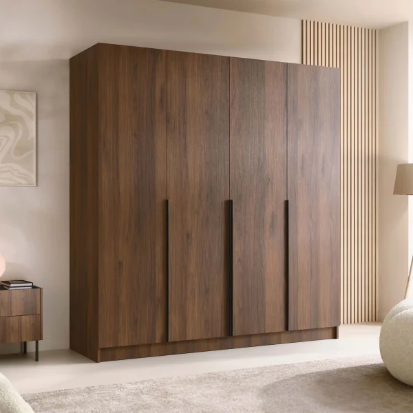Armadio 200x215h cm 4 ante moderno rovere scuro nero Glammy