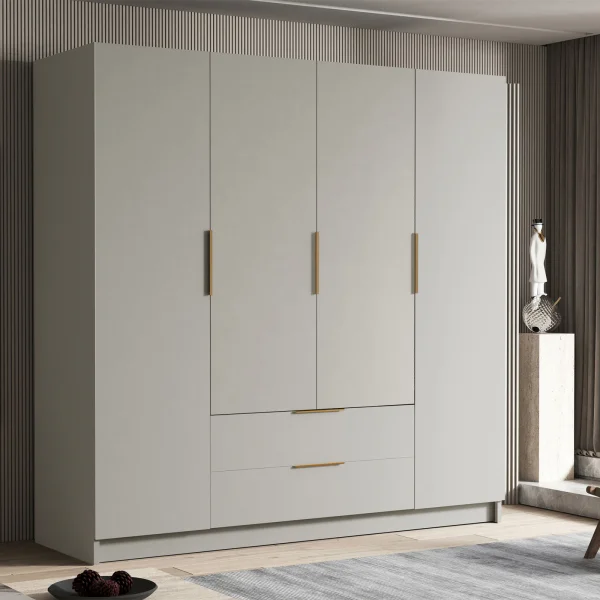 Armadio 200x216h cm 4 ante battenti 2 cassetti beige cashmere Ampy