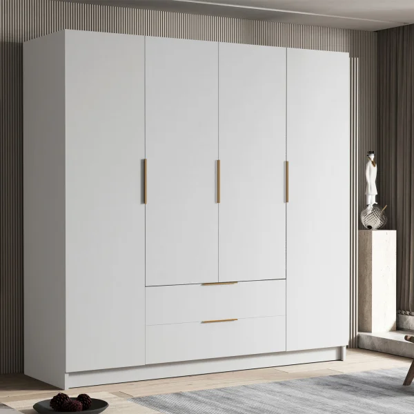 Armadio 200x216h cm 4 ante battenti 2 cassetti bianco opaco Ampy