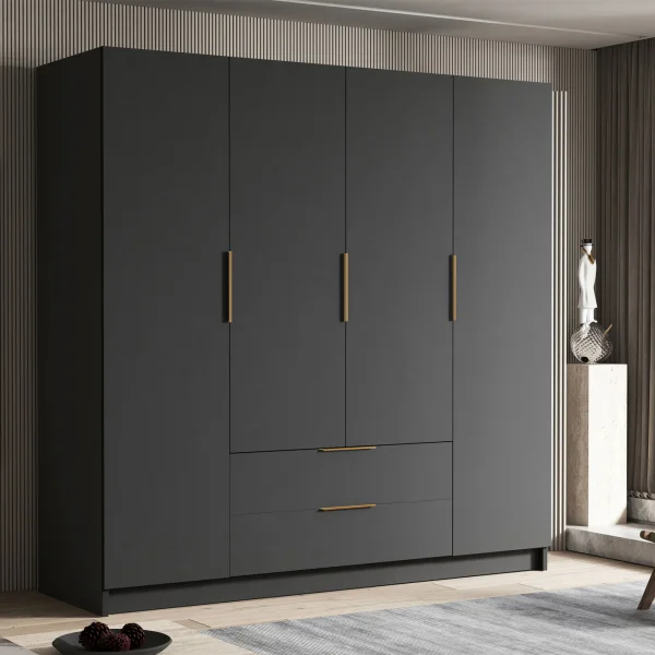 Armadio 200x216h cm 4 ante battenti 2 cassetti nero opaco Ampy