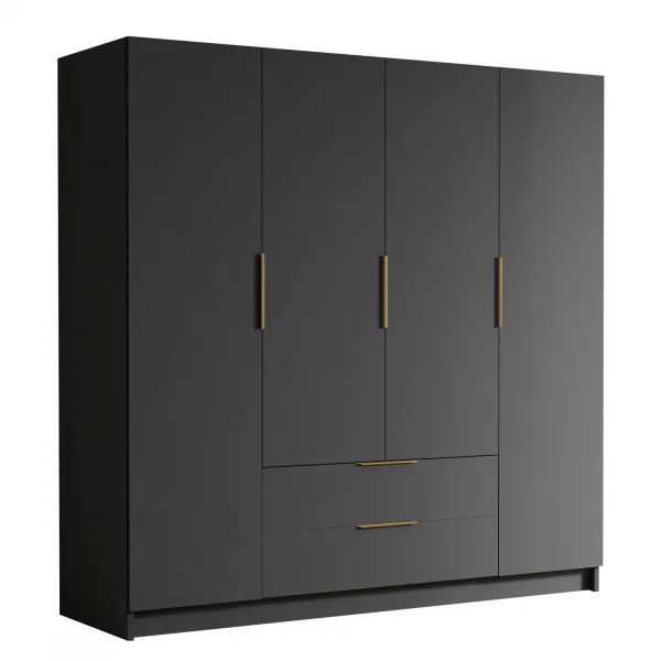 Armadio 200x216h cm 4 ante battenti 2 cassetti nero opaco Ampy