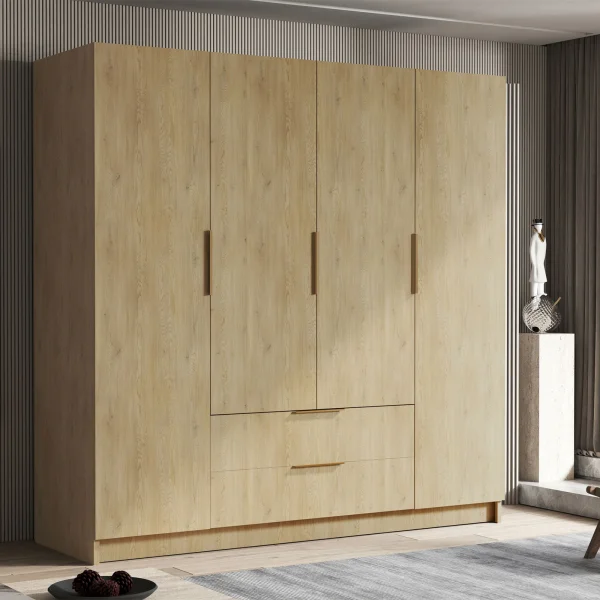 Armadio 200x216h cm 4 ante battenti 2 cassetti rovere Ampy