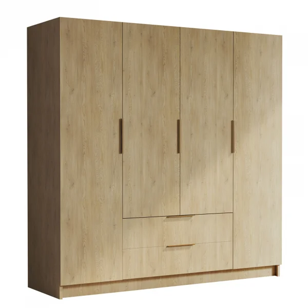 Armadio 200x216h cm 4 ante battenti 2 cassetti rovere Ampy