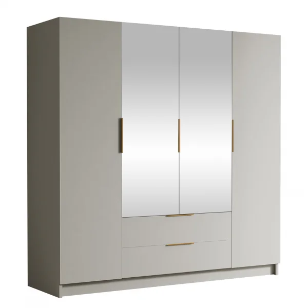 Armadio 200x216h cm 4 ante battenti con specchio 2 cassetti beige cashmere Ampy