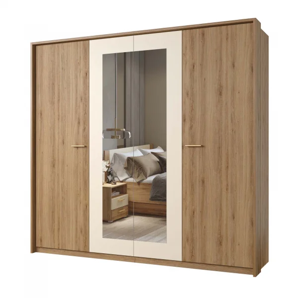 Armadio 228x215h cm 4 ante con specchio rovere beige Ama