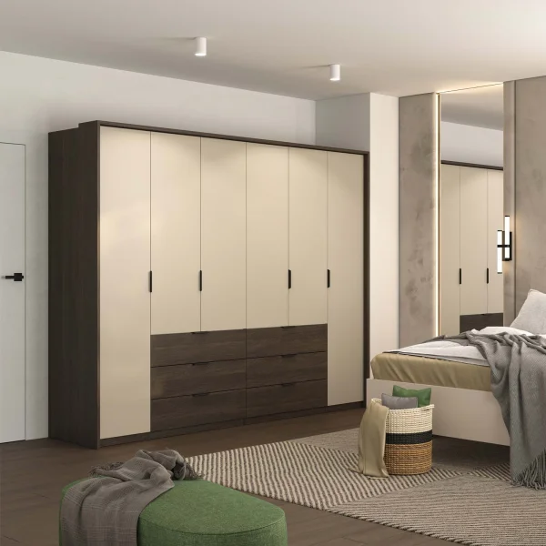 Armadio 278x217h cm 6 ante 6 cassetti beige noce Betancuria