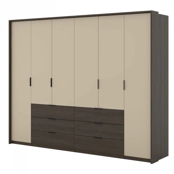 Armadio 278x217h cm 6 ante 6 cassetti beige noce Betancuria