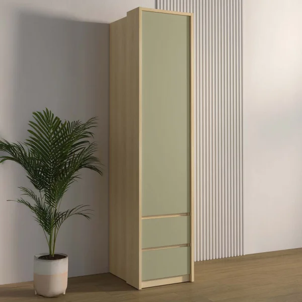 Armadio 45x215h cm 1 anta 2 cassetti verde salvia rovere Elvira