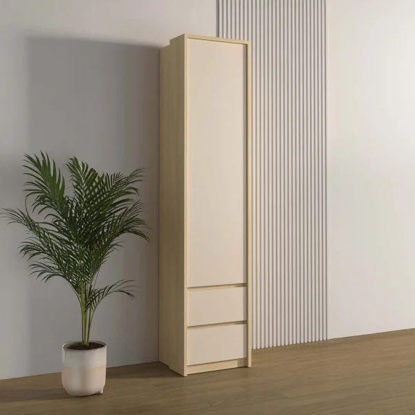 Armadio 45x215h cm 1 anta 2 cassettini beige cashmere rovere Elvira