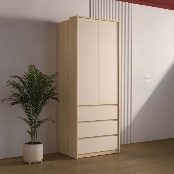 Armadio 80x215h cm 2 ante 3 cassetti beige cashmere rovere Elvira