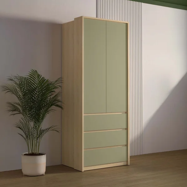 Armadio 80x215h cm 2 ante 3 cassetti verde salvia rovere Elvira