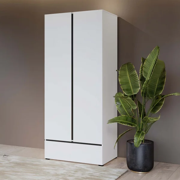 Armadio 89x210h cm 2 ante con cassetto bianco opaco Lolla