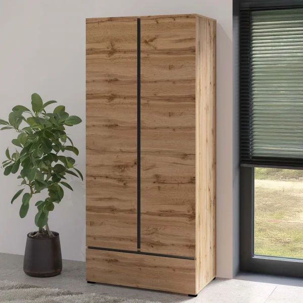 Armadio 89x210h cm 2 ante con cassetto rovere Lolla