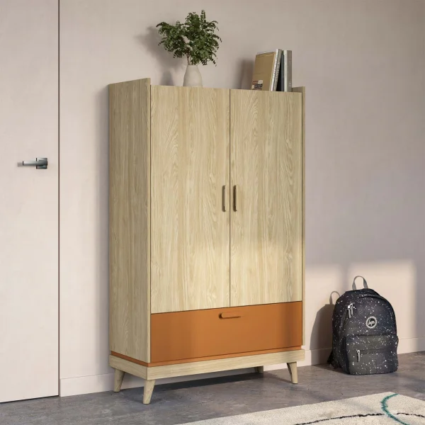 Armadio 90x150h cm 2 ante 1 cassetto rovere rosso mattone Yu