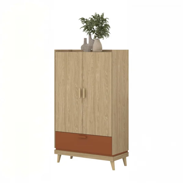 Armadio 90x150h cm 2 ante 1 cassetto rovere rosso mattone Yu