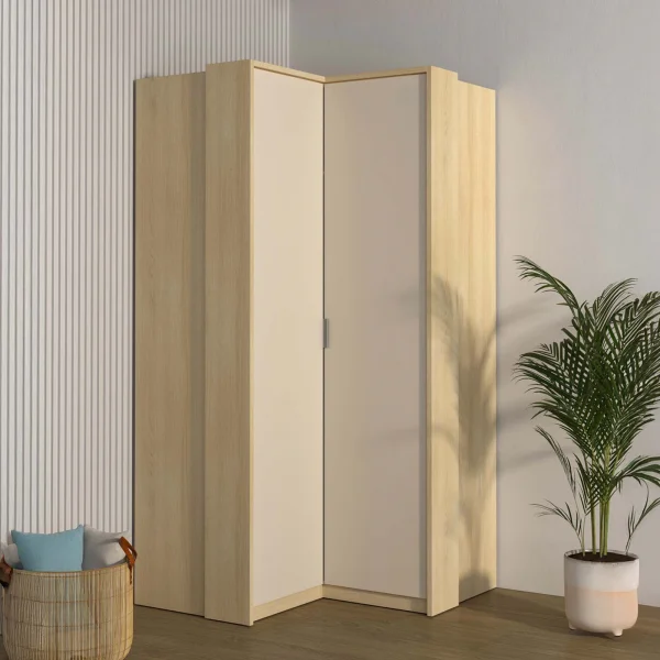 Armadio angolare 109x215h cm 2 ante moderno beige cashmere rovere Elvira
