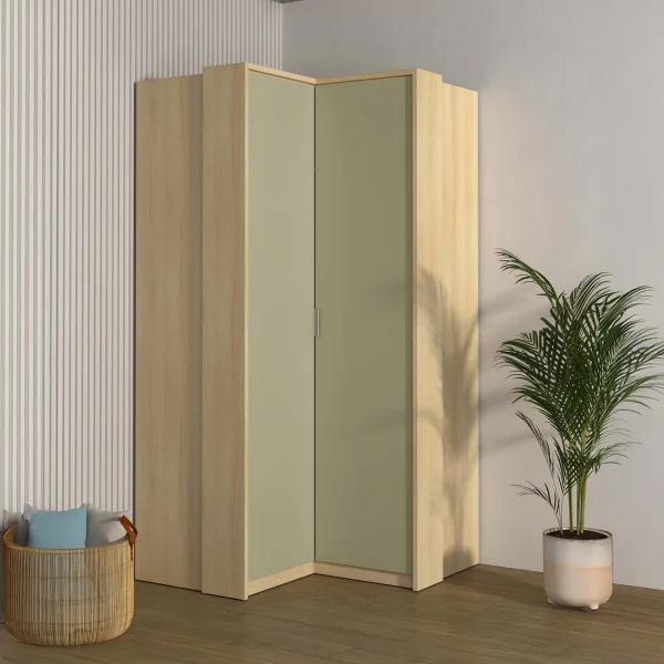 Armadio angolare 109x215h cm 2 ante moderno verde salvia rovere Elvira
