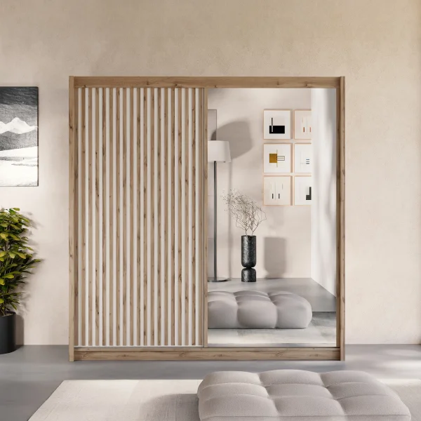 Armadio cannettato 203x215h cm 2 ante scorrevoli rovere bianco Ciang