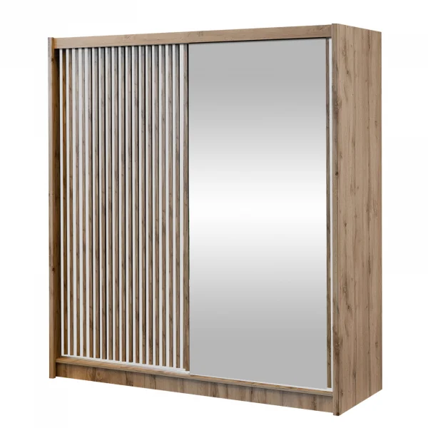 Armadio cannettato 203x215h cm 2 ante scorrevoli rovere bianco Ciang