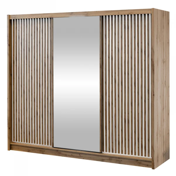 Armadio cannettato 250x215h cm 3 ante scorrevoli rovere bianco Ciang