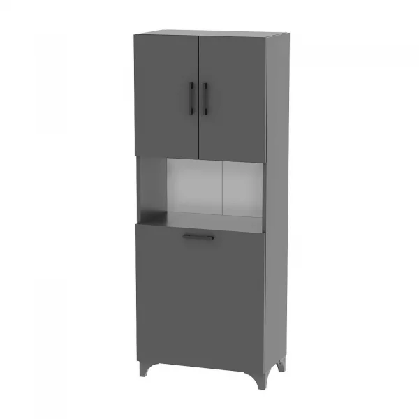 Armadio lavanderia 60x154h cm con cesto porta biancheria 2 ante e vano a giorno antracite Klara