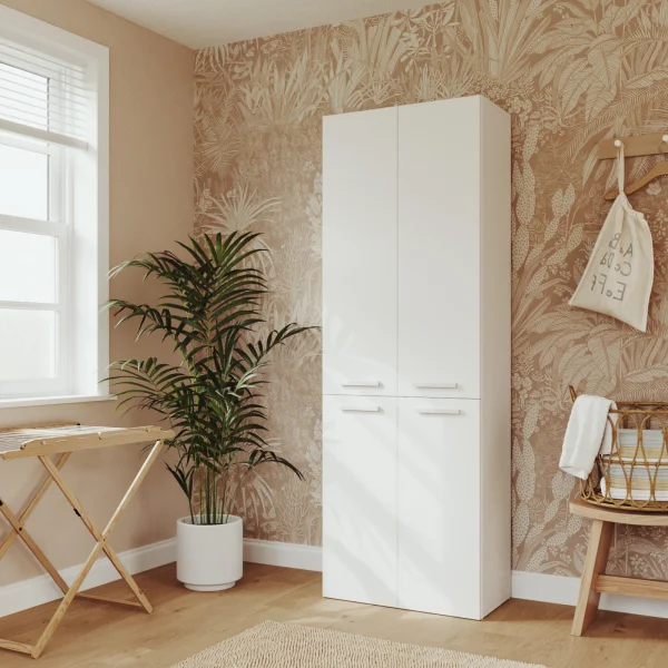 Armadio lavanderia 60x174h cm con cesto porta biancheria e 3 ante bianco Grangy