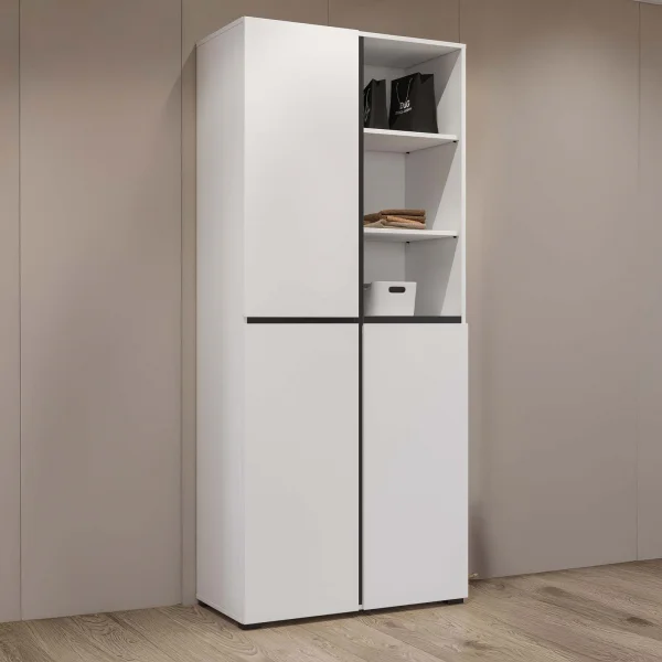 Armadio soggiorno 80x184h cm 3 ante 3 vani a giorno bianco Lolla