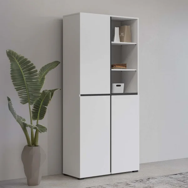 Armadio soggiorno 80x184h cm 3 ante 3 vani a giorno bianco Lolla