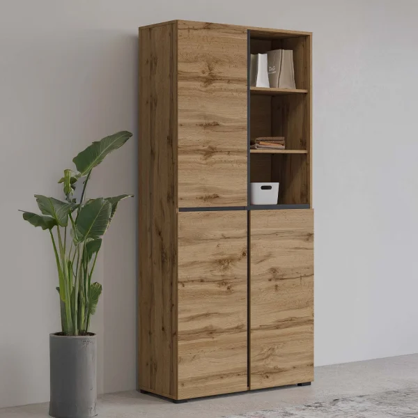 Armadio soggiorno 80x184h cm 3 ante 3 vani a giorno rovere Lolla