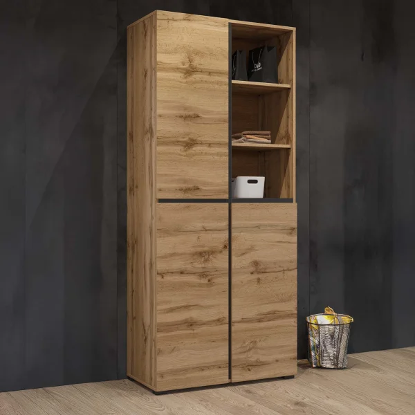 Armadio soggiorno 80x184h cm 3 ante 3 vani a giorno rovere Lolla