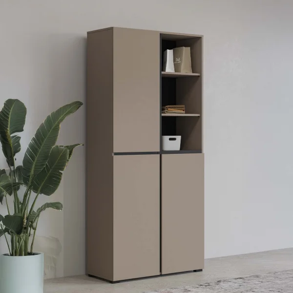 Armadio soggiorno 80x184h cm 3 ante 3 vani a giorno tortora Lolla