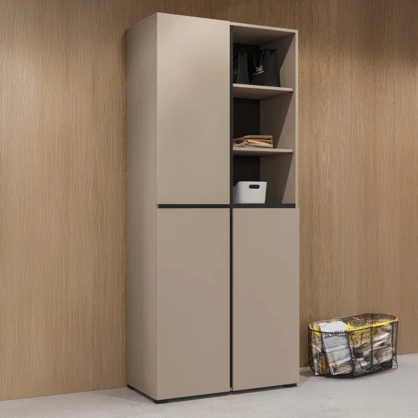 Armadio soggiorno 80x184h cm 3 ante 3 vani a giorno tortora Lolla