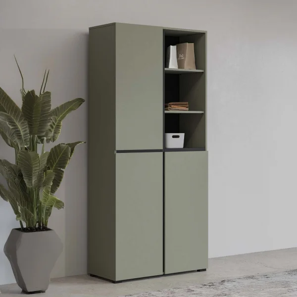 Armadio soggiorno 80x184h cm 3 ante 3 vani a giorno verde Lolla