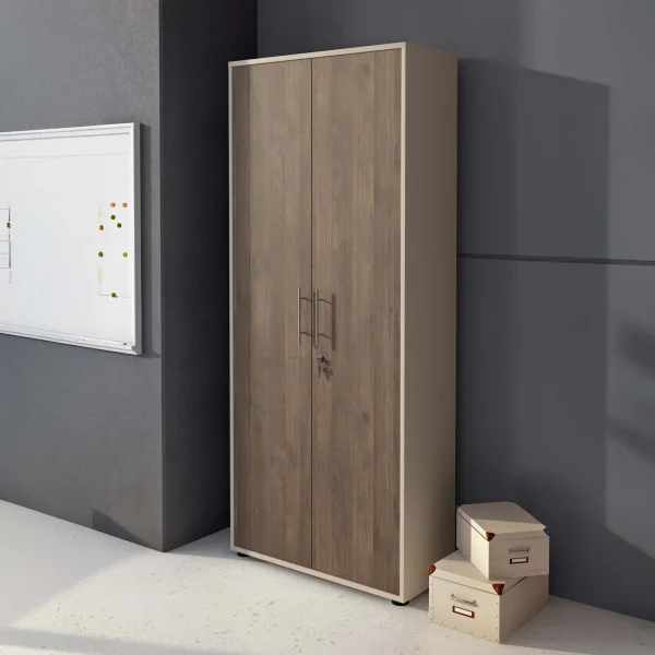 Armadio ufficio 79x188cm 2 ante con serratura beige cashmere noce Woody
