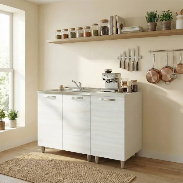 Base sottolavello 120x86h cm reversibile 3 ante bianco frassinato Talise