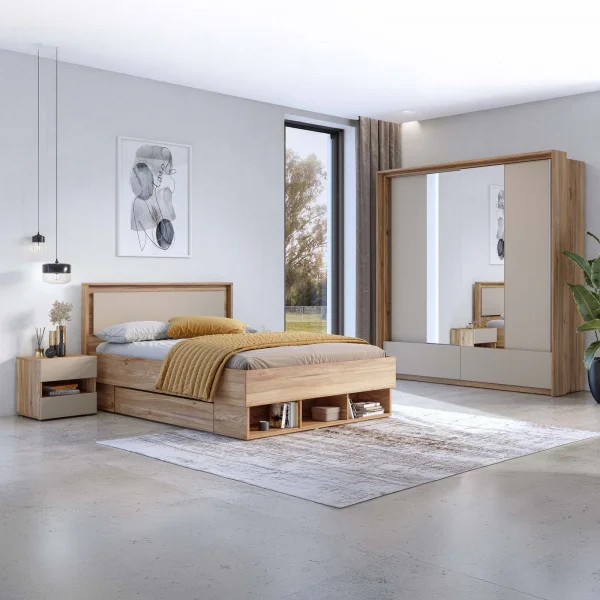 Camera da letto completa matrimoniale rovere tortora Lise