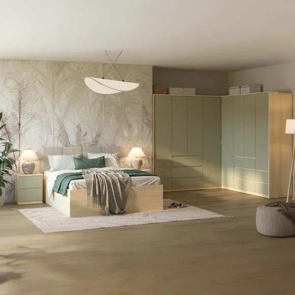 Camera da letto matrimoniale completa verde salvia rovere Elvira