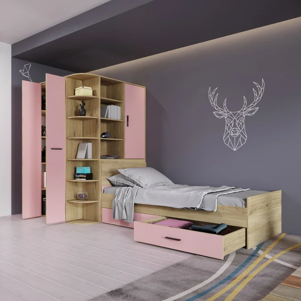 Cameretta 352x124cm con cabina armadio rovere rosa Fabio Gihome®