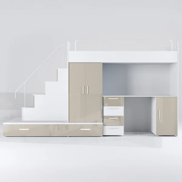 Cameretta bambini completa 2 letti singoli bianco beige lucido Diego Gihome®