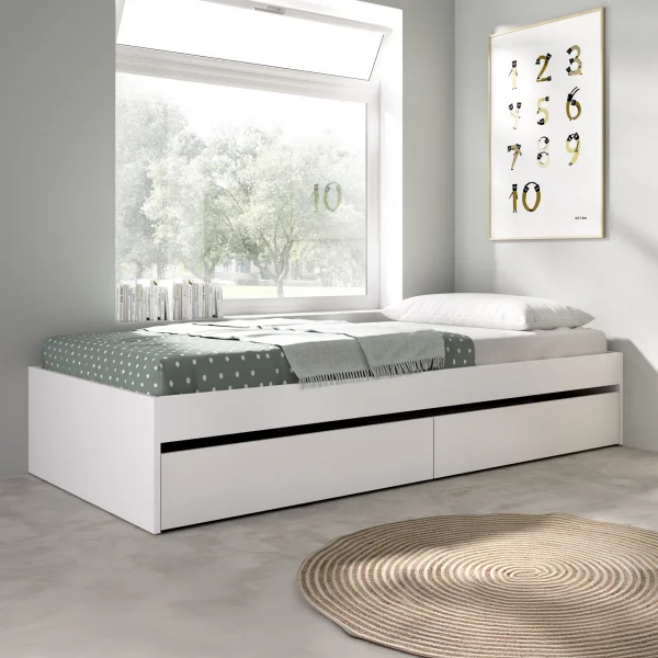Cameretta bambini completa letto con cassettoni comodino e cabina armadio bianco rovere Bellix