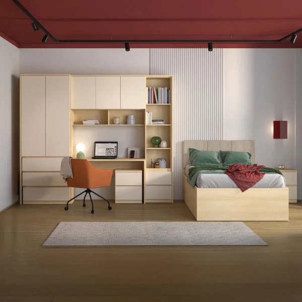 Cameretta per ragazzi con letto 120x200cm contenitore beige cashmere rovere Elvira