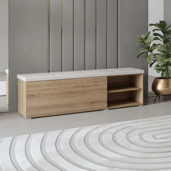 Cassapanca 160x48h cm 2 vani a giorno rovere beige Ama