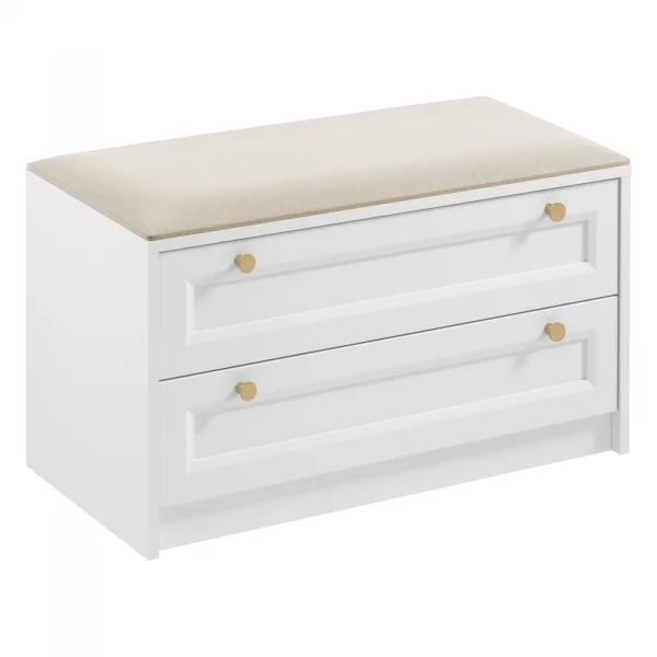 Cassapanca shabby 90x52h cm con seduta 2 cassetti bianco Shubo