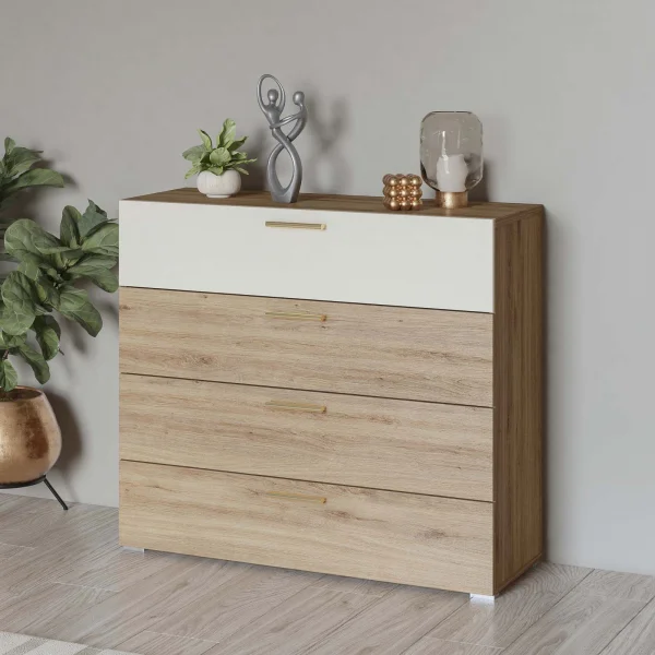 Cassettiera 100x91h cm 4 cassetti rovere beige Ama