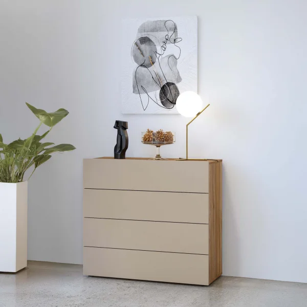 Cassettiera 100x91h cm 4 cassetti tortora rovere Lise