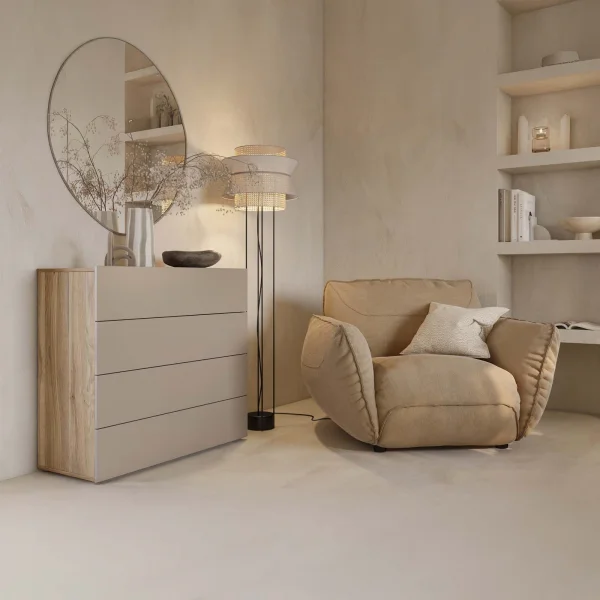 Cassettiera 100x91h cm 4 cassetti tortora rovere Lise