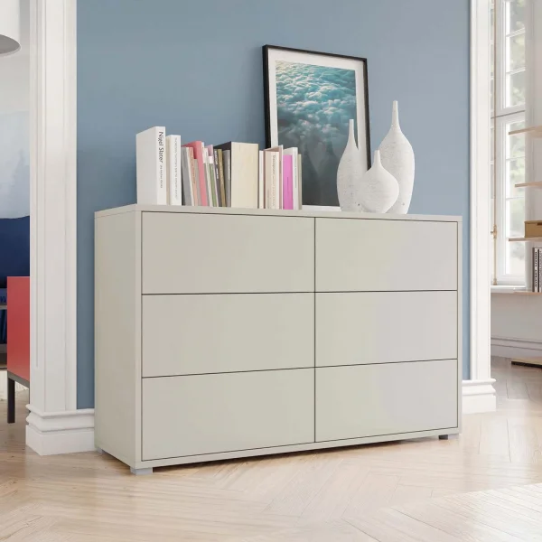 Cassettiera 120x73cm 6 cassetti moderna beige cashmere Eindhoven